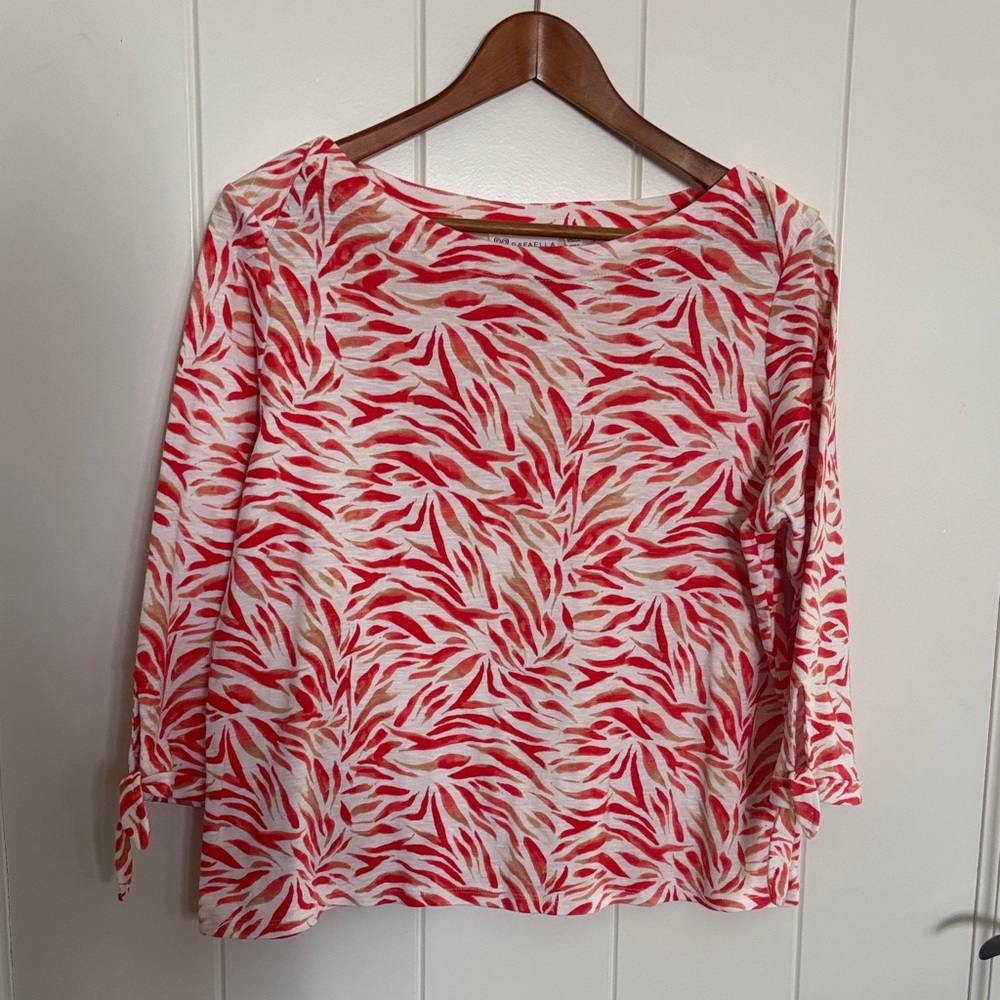 Rafaella orange (peach)  and White Leaf Print top.
Tags removed, but never worn